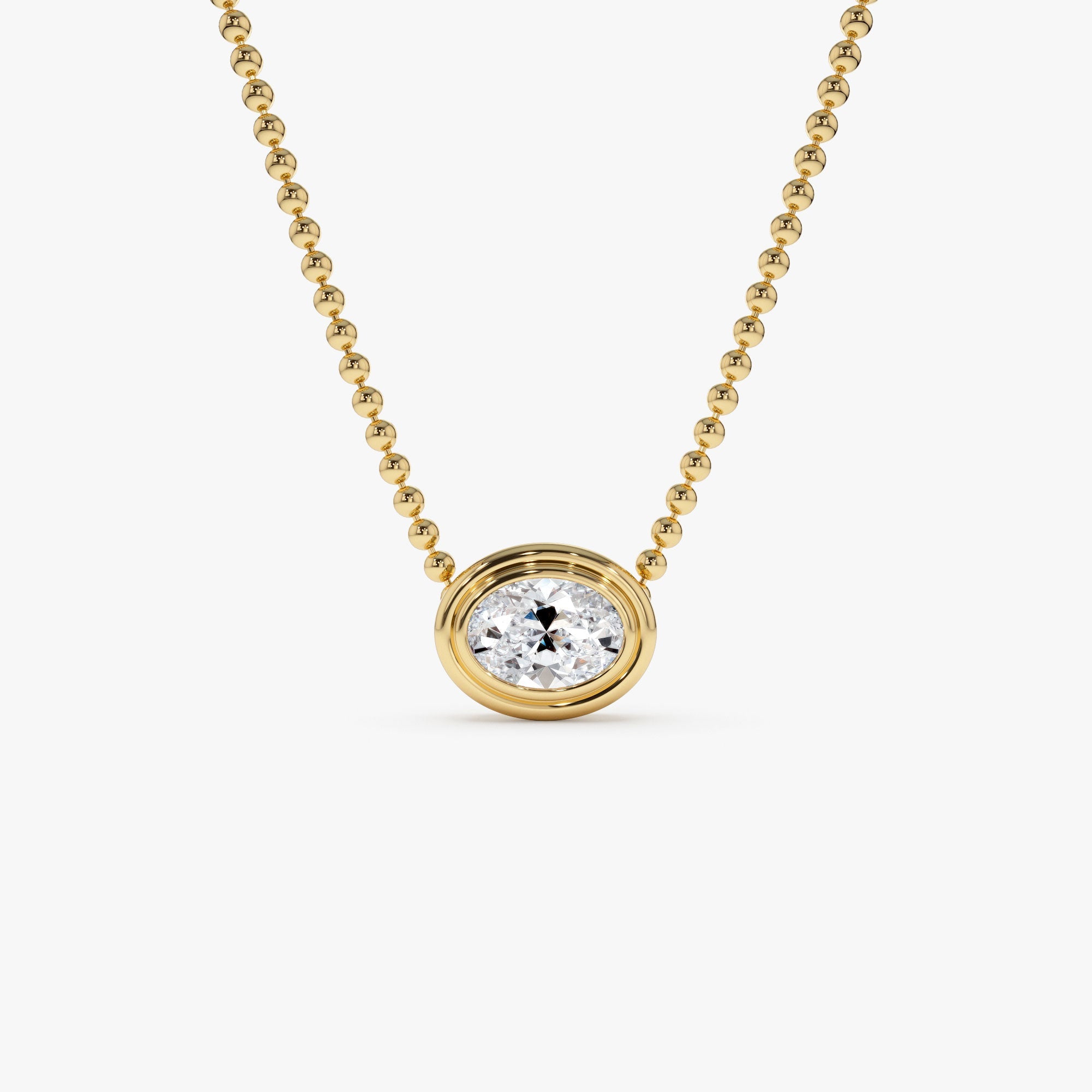 Oval Cut Bezel Set Beaded Necklace