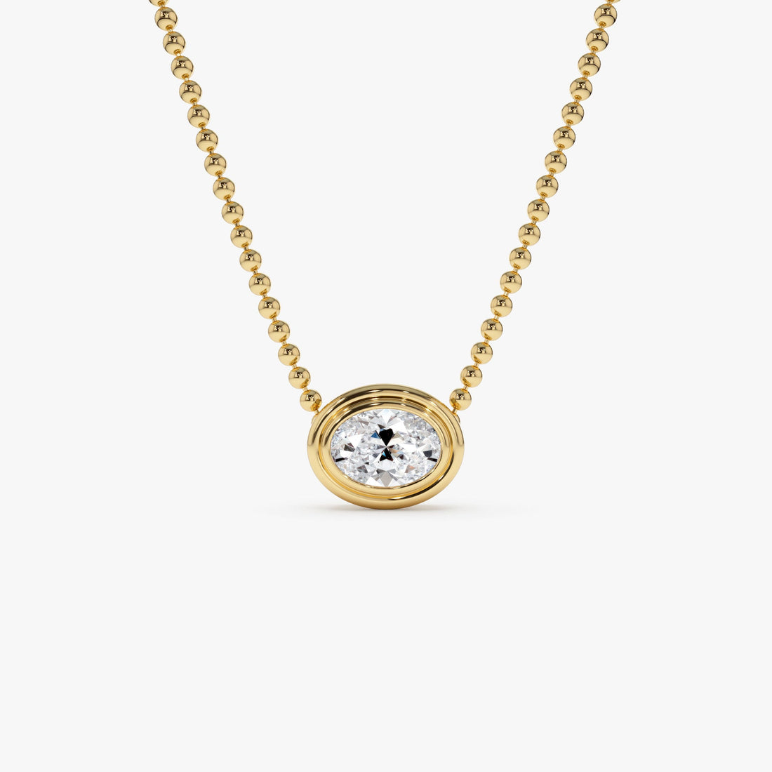 Oval Cut Bezel Set Beaded Necklace