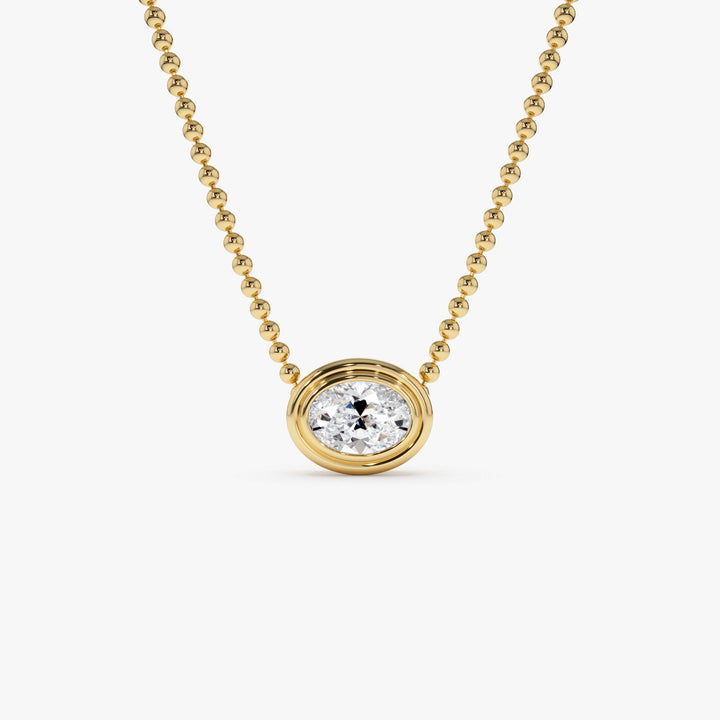 Oval Cut Bezel Set Beaded Necklace
