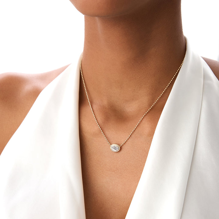 Oval Cut Bezel Set Beaded Necklace