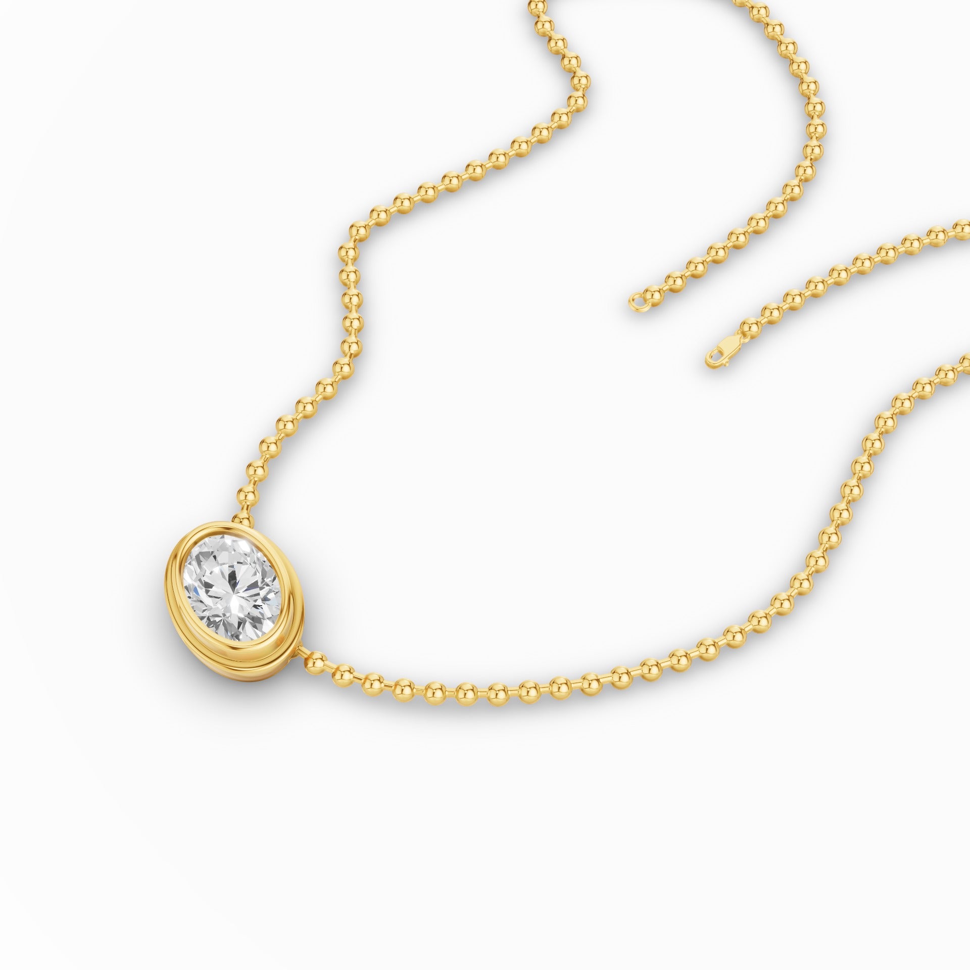 Oval Cut Bezel Set Beaded Necklace