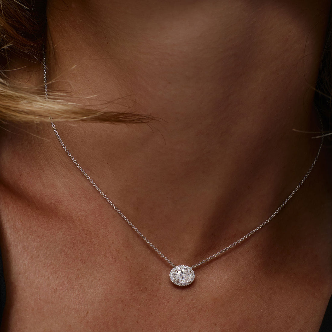 Oval Cut Halo Setting Lab Grown Diamond Necklace