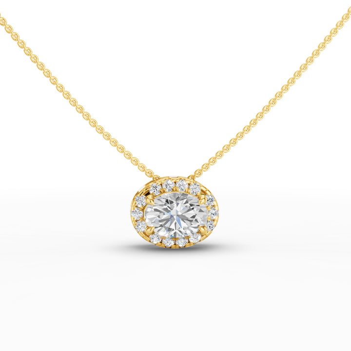 Oval Cut Halo Setting Lab Grown Diamond Necklace