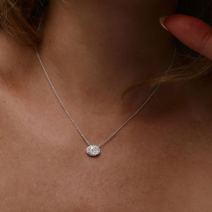 Oval Cut Halo Setting Lab Grown Diamond Necklace