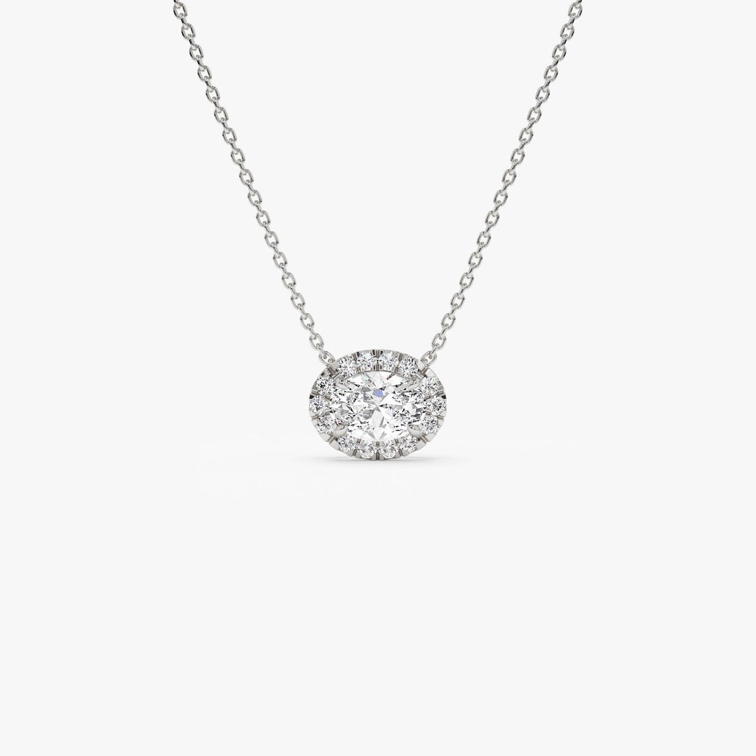 Oval Cut Halo Setting Lab Grown Diamond Necklace