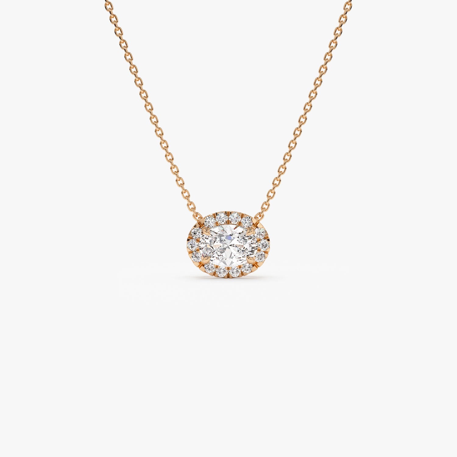 Oval Cut Halo Setting Lab Grown Diamond Necklace