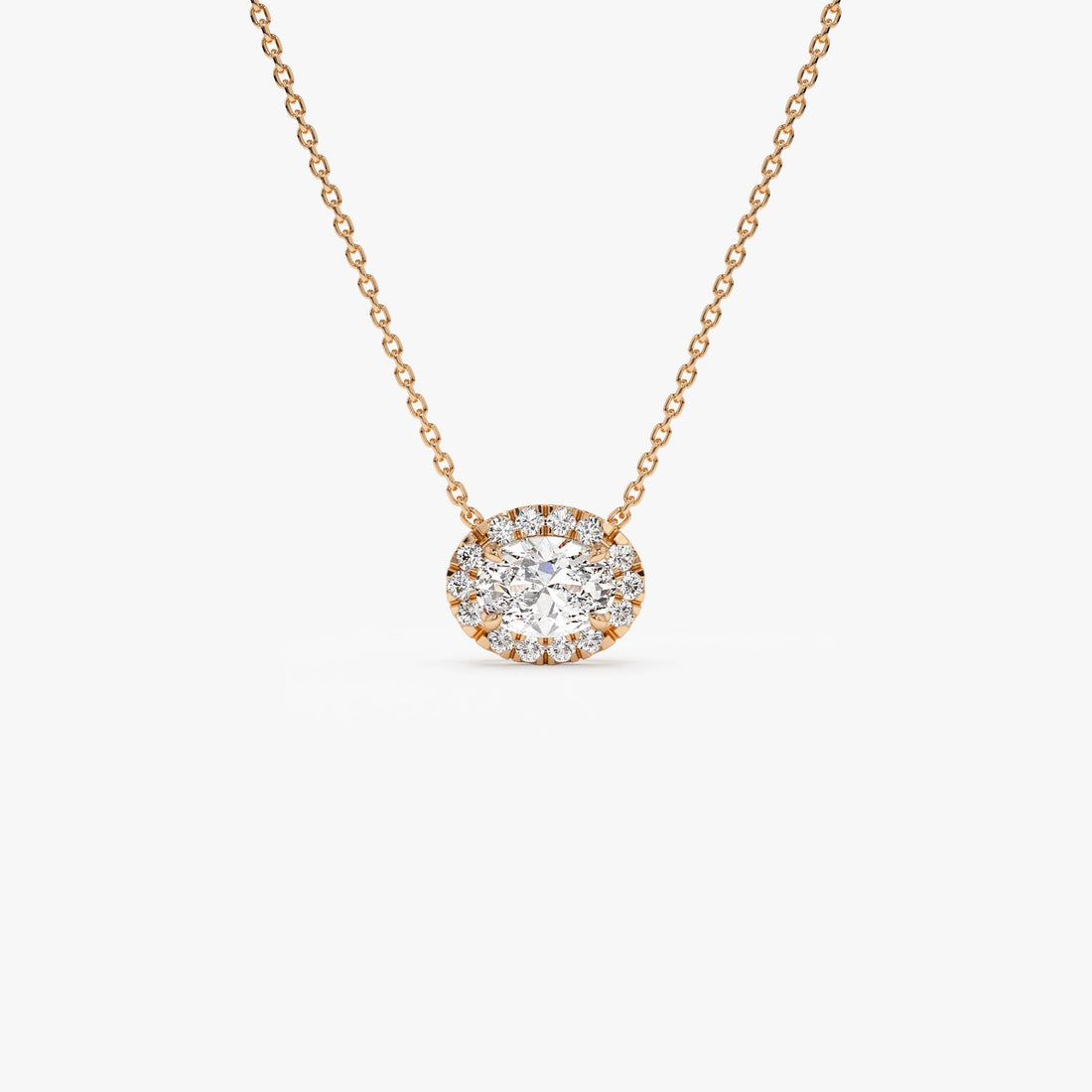 Oval Cut Halo Setting Lab Grown Diamond Necklace