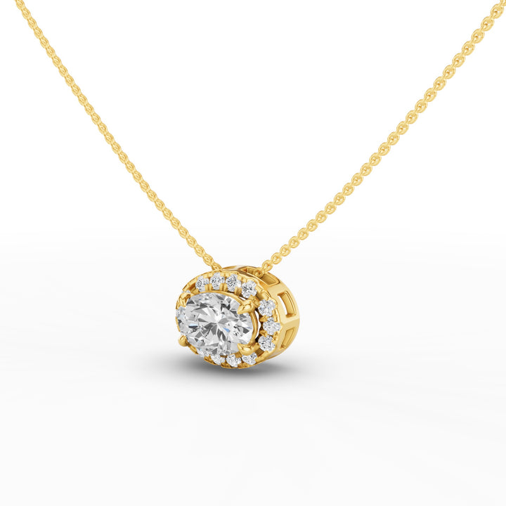 Oval Cut Halo Setting Lab Grown Diamond Necklace