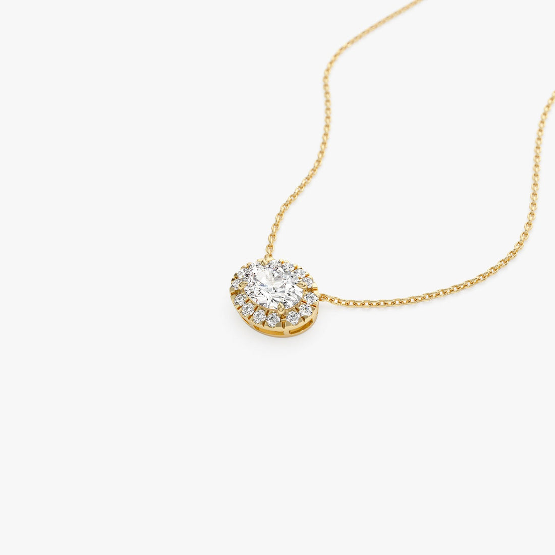 Oval Cut Halo Setting Lab Grown Diamond Necklace