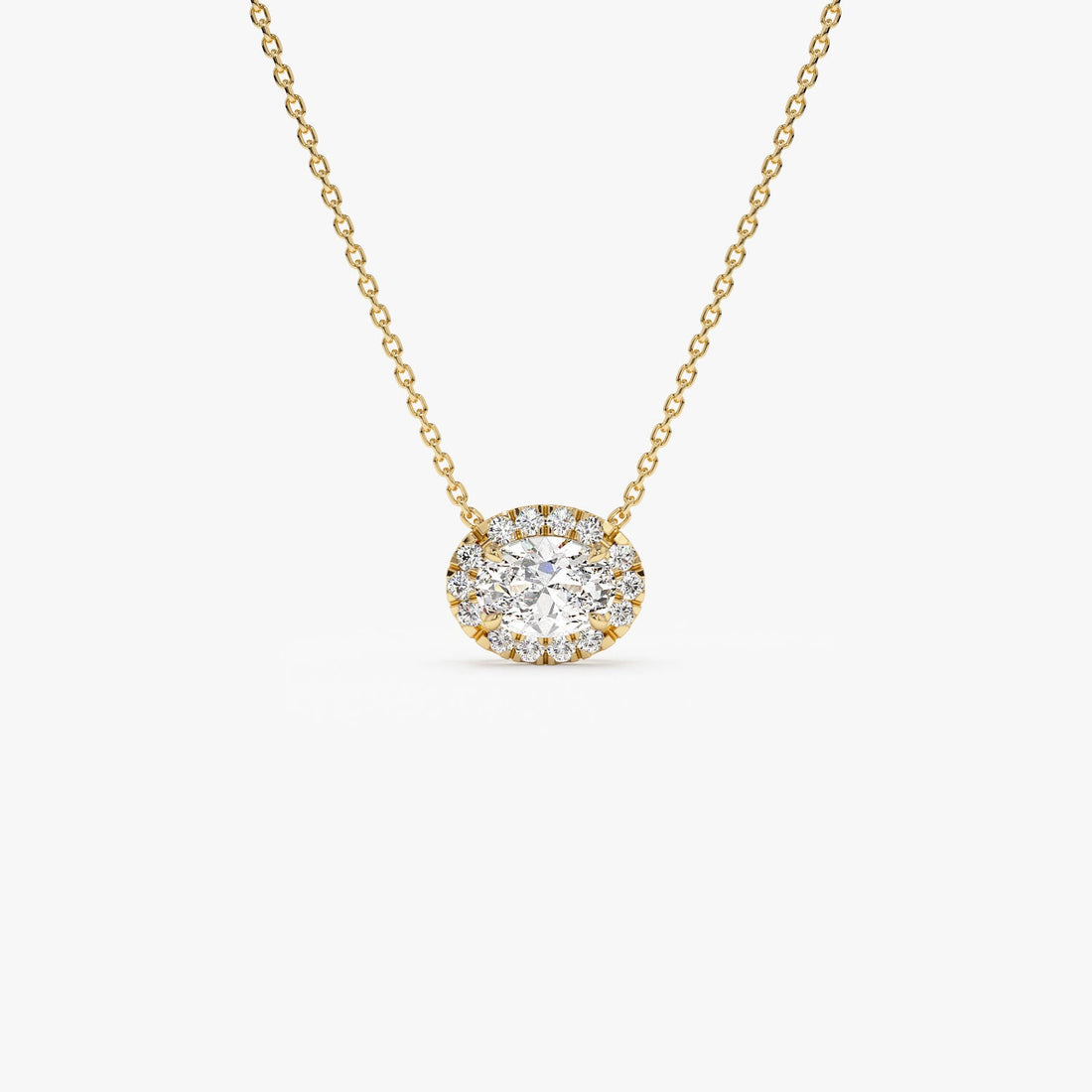 Oval Cut Halo Setting Lab Grown Diamond Necklace