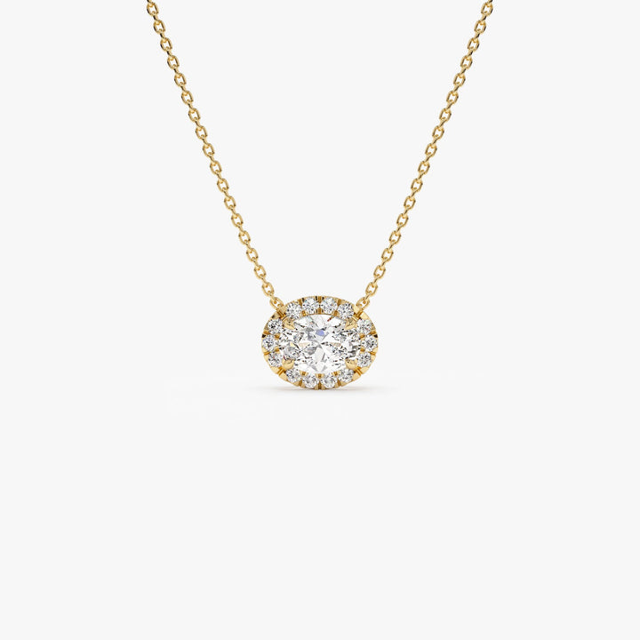 Oval Cut Halo Setting Lab Grown Diamond Necklace