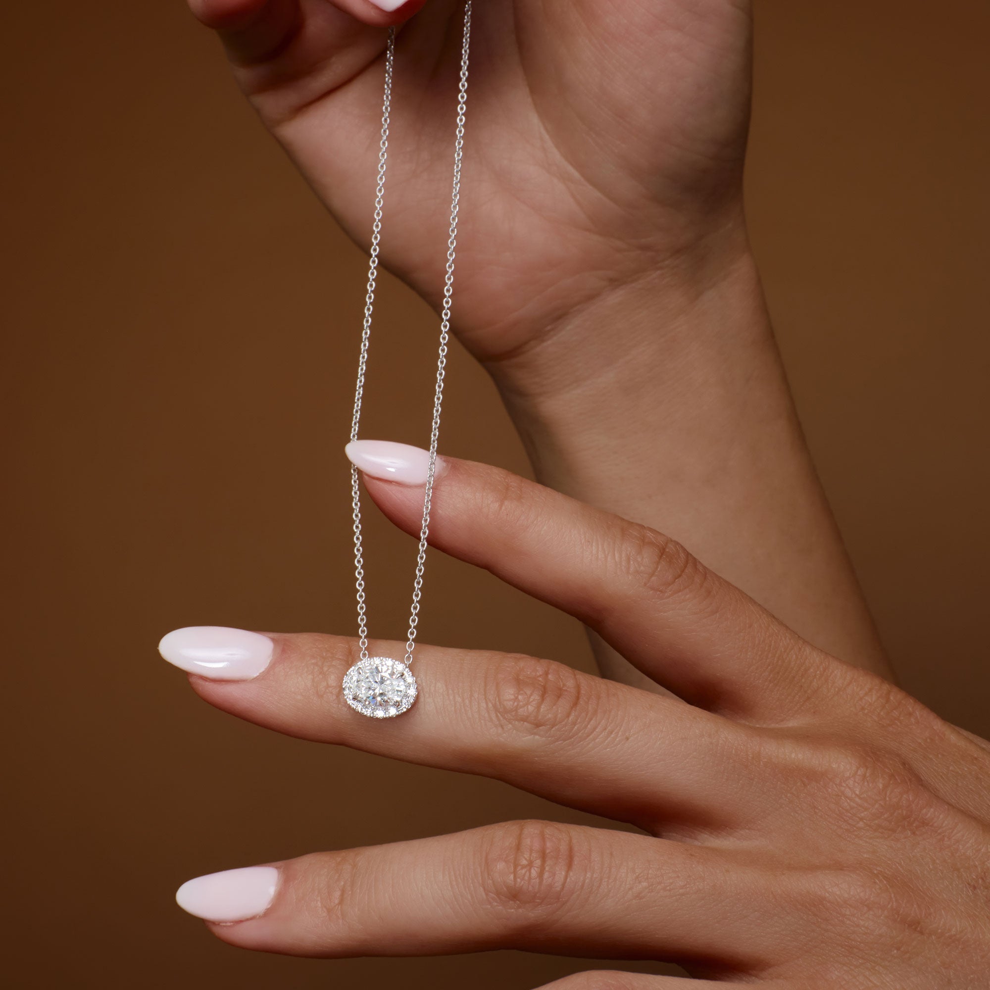 Oval Cut Halo Setting Lab Grown Diamond Necklace