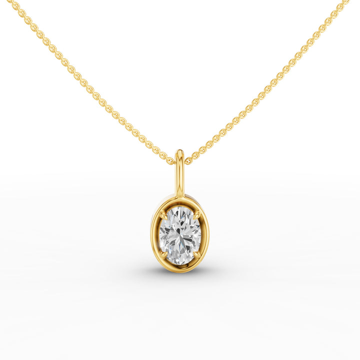 Oval Cut Lab Grown Diamond Bezel Set Solitaire Necklace