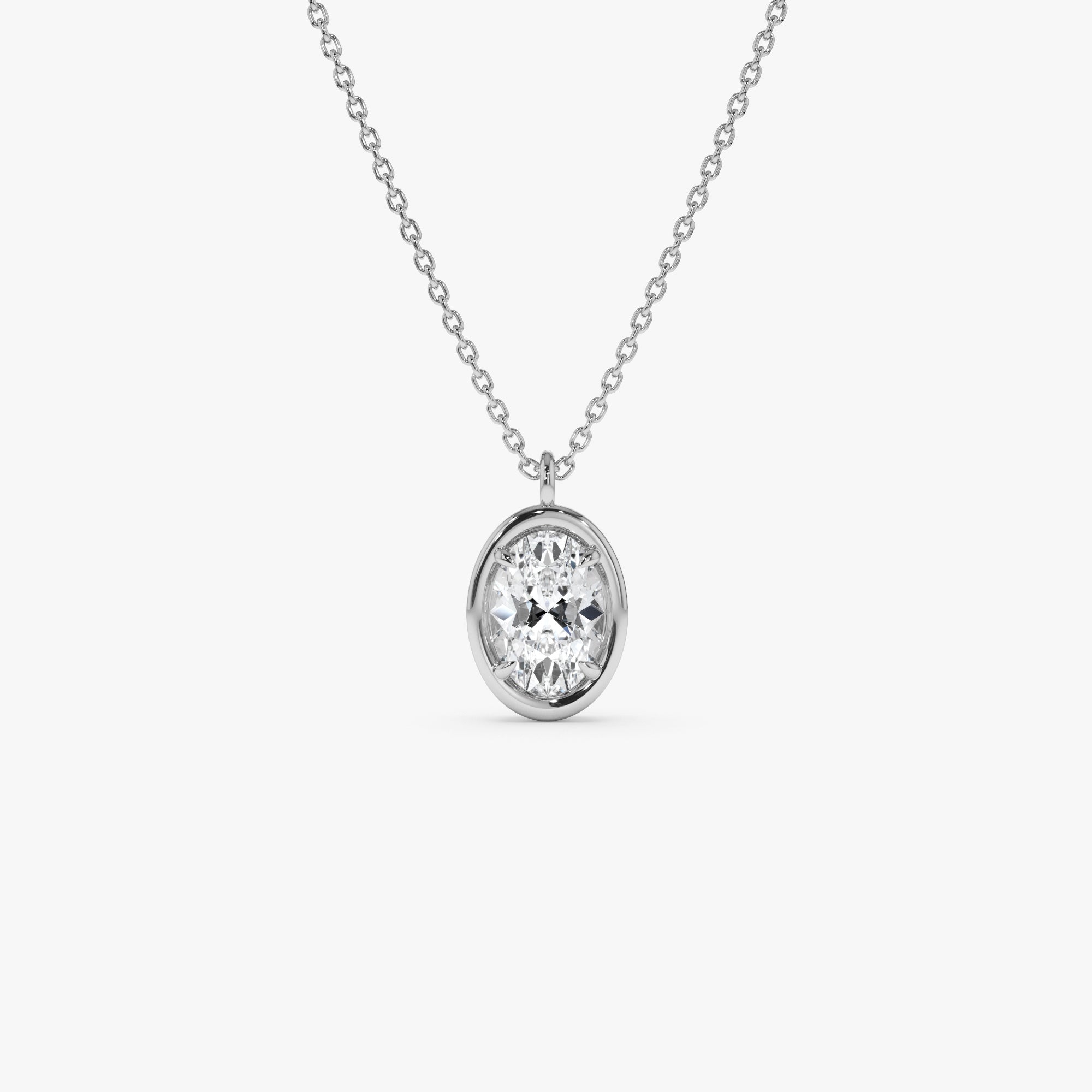 Oval Cut Lab Grown Diamond Bezel Set Solitaire Necklace
