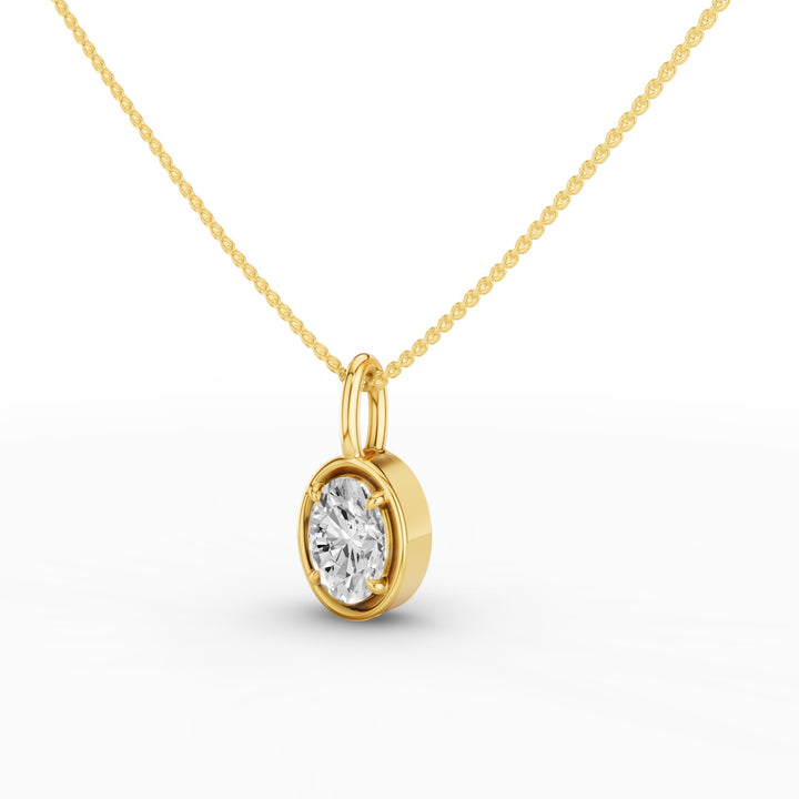 Oval Cut Lab Grown Diamond Bezel Set Solitaire Necklace