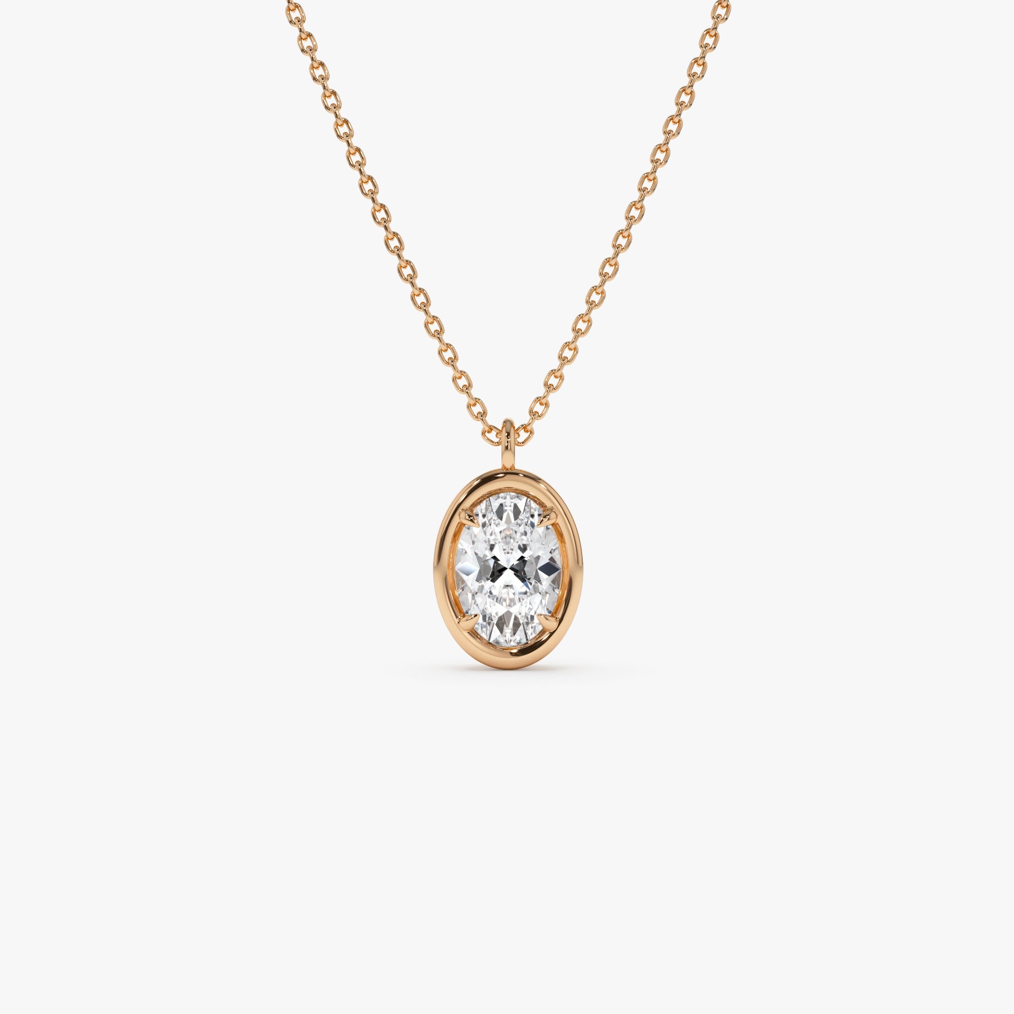 Oval Cut Lab Grown Diamond Bezel Set Solitaire Necklace