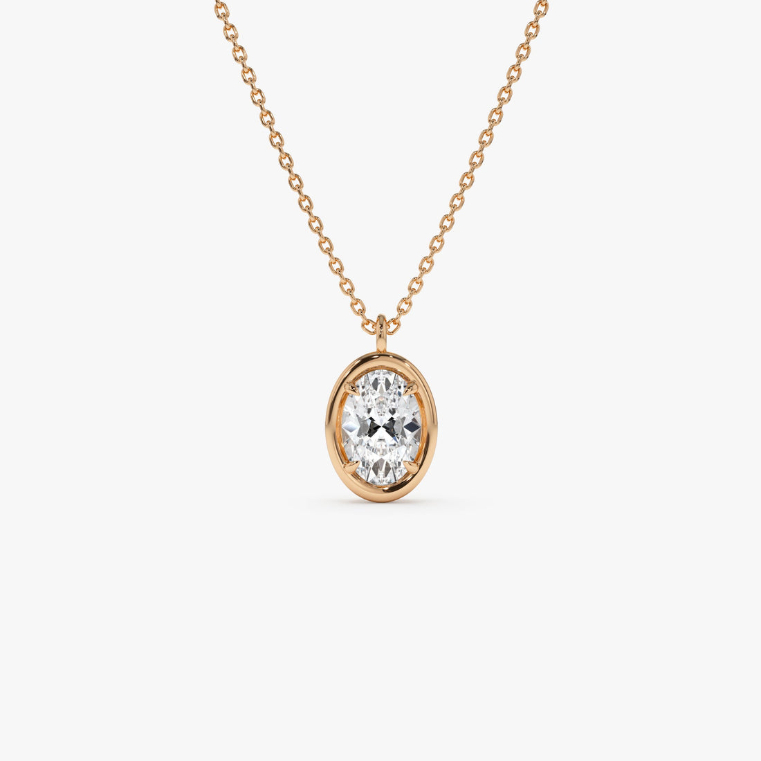 Oval Cut Lab Grown Diamond Bezel Set Solitaire Necklace