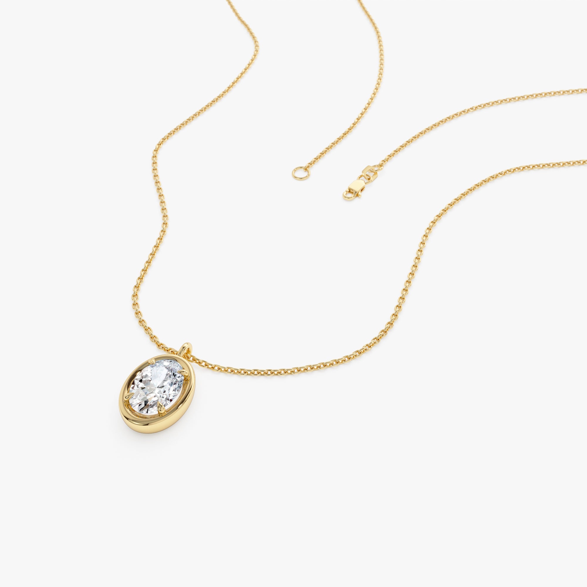 Oval Cut Lab Grown Diamond Bezel Set Solitaire Necklace
