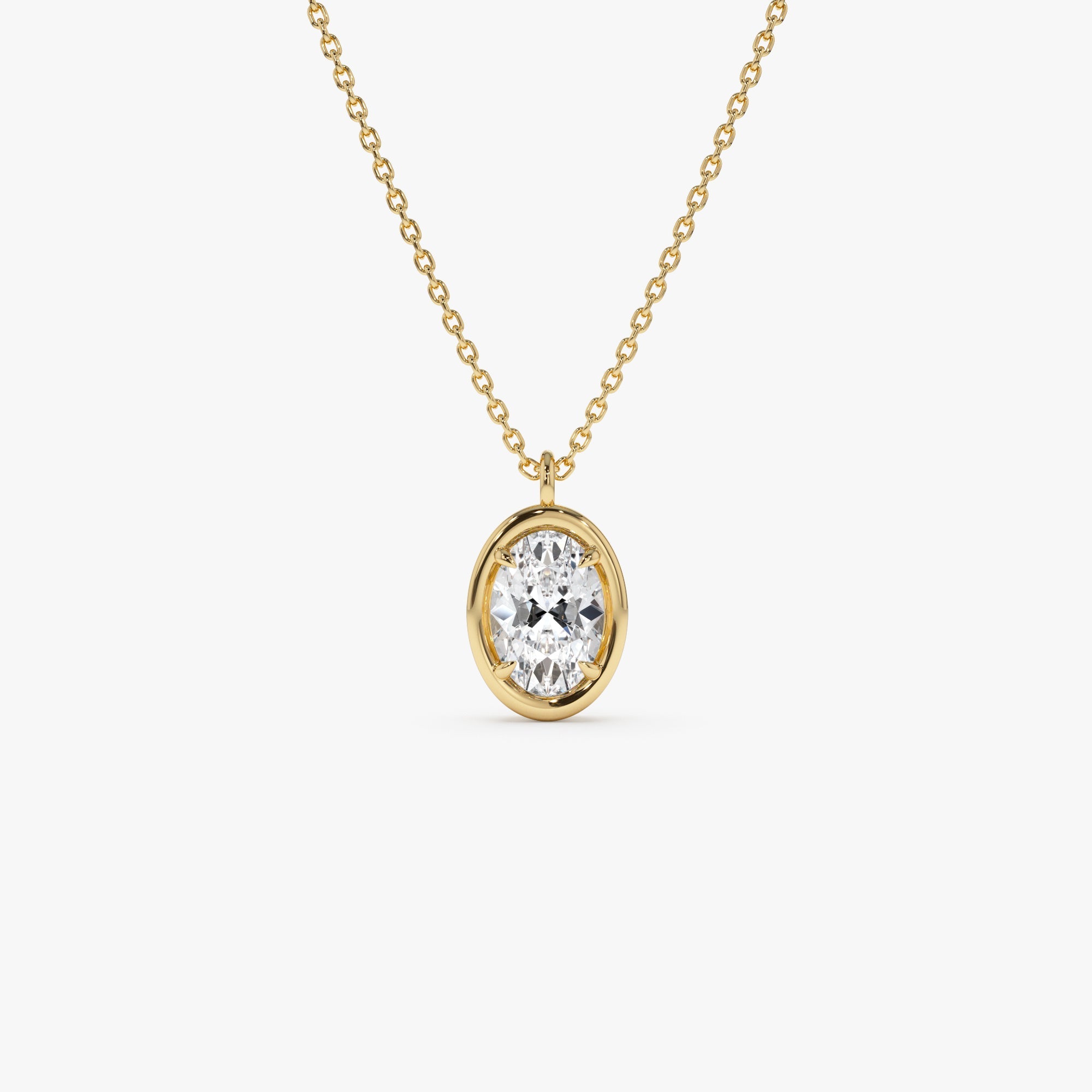 Oval Cut Lab Grown Diamond Bezel Set Solitaire Necklace