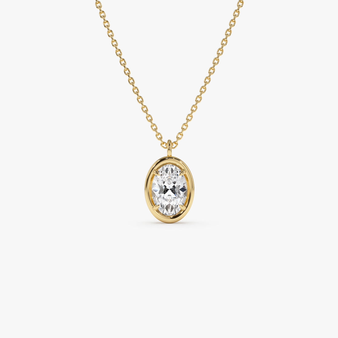 Oval Cut Lab Grown Diamond Bezel Set Solitaire Necklace