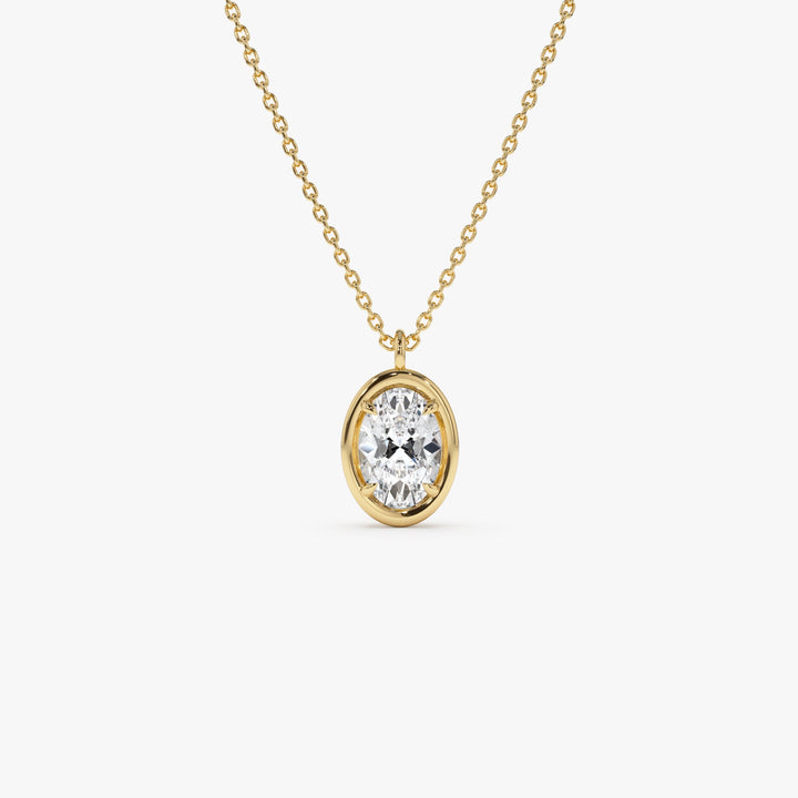 Oval Cut Lab Grown Diamond Bezel Set Solitaire Necklace