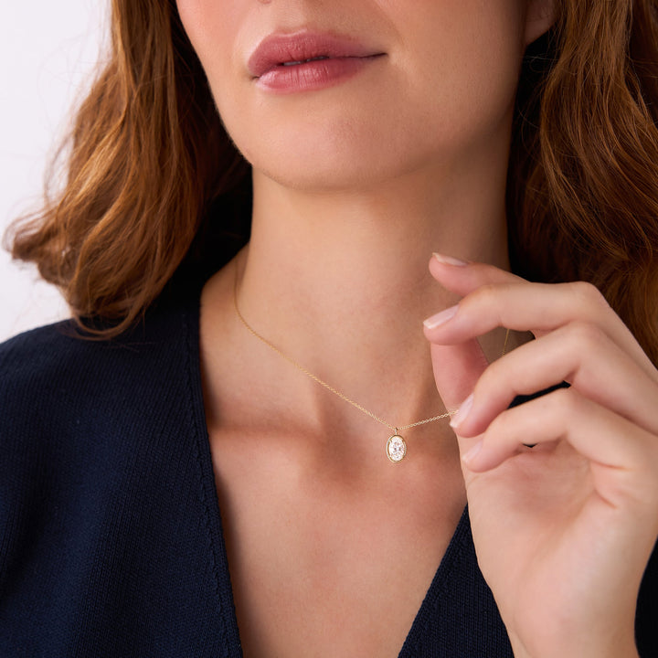 Oval Cut Lab Grown Diamond Bezel Set Solitaire Necklace