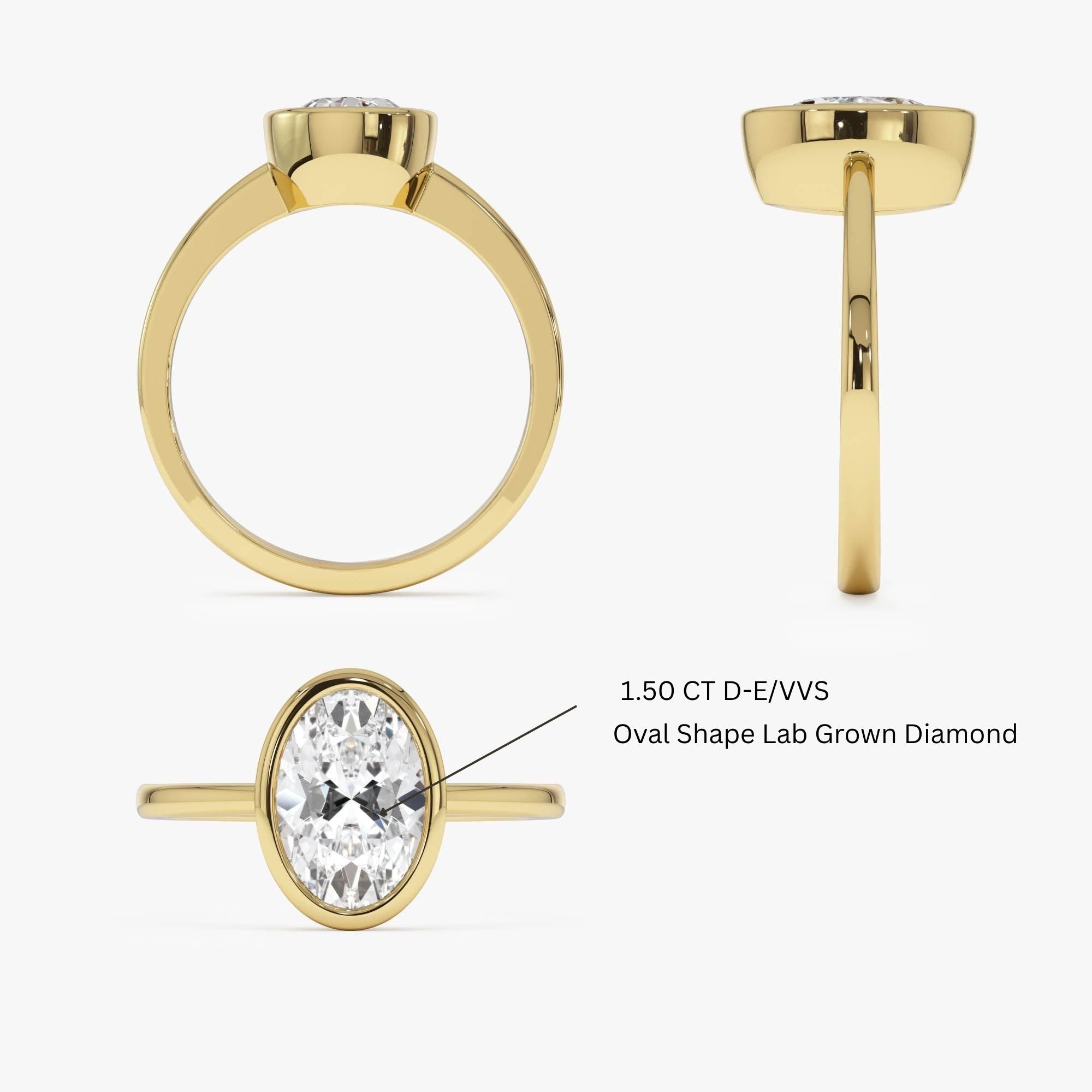 Oval Cut Lab Grown Diamond Bezel Setting Engagement Ring