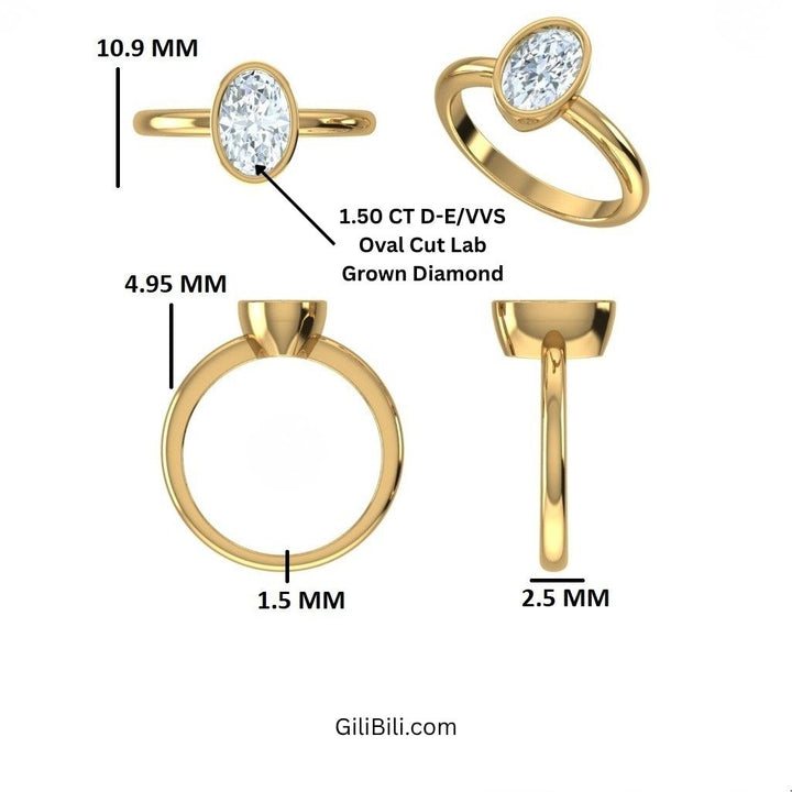 Oval Cut Lab Grown Diamond Bezel Setting Engagement Ring