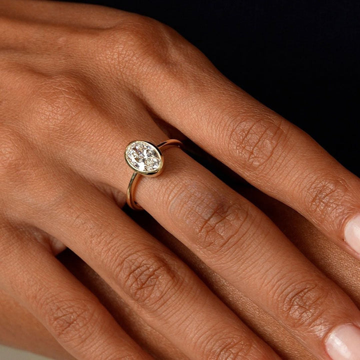 Oval Cut Lab Grown Diamond Bezel Setting Engagement Ring