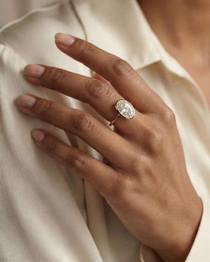 Oval Cut Lab Grown Diamond Bezel Setting Engagement Ring