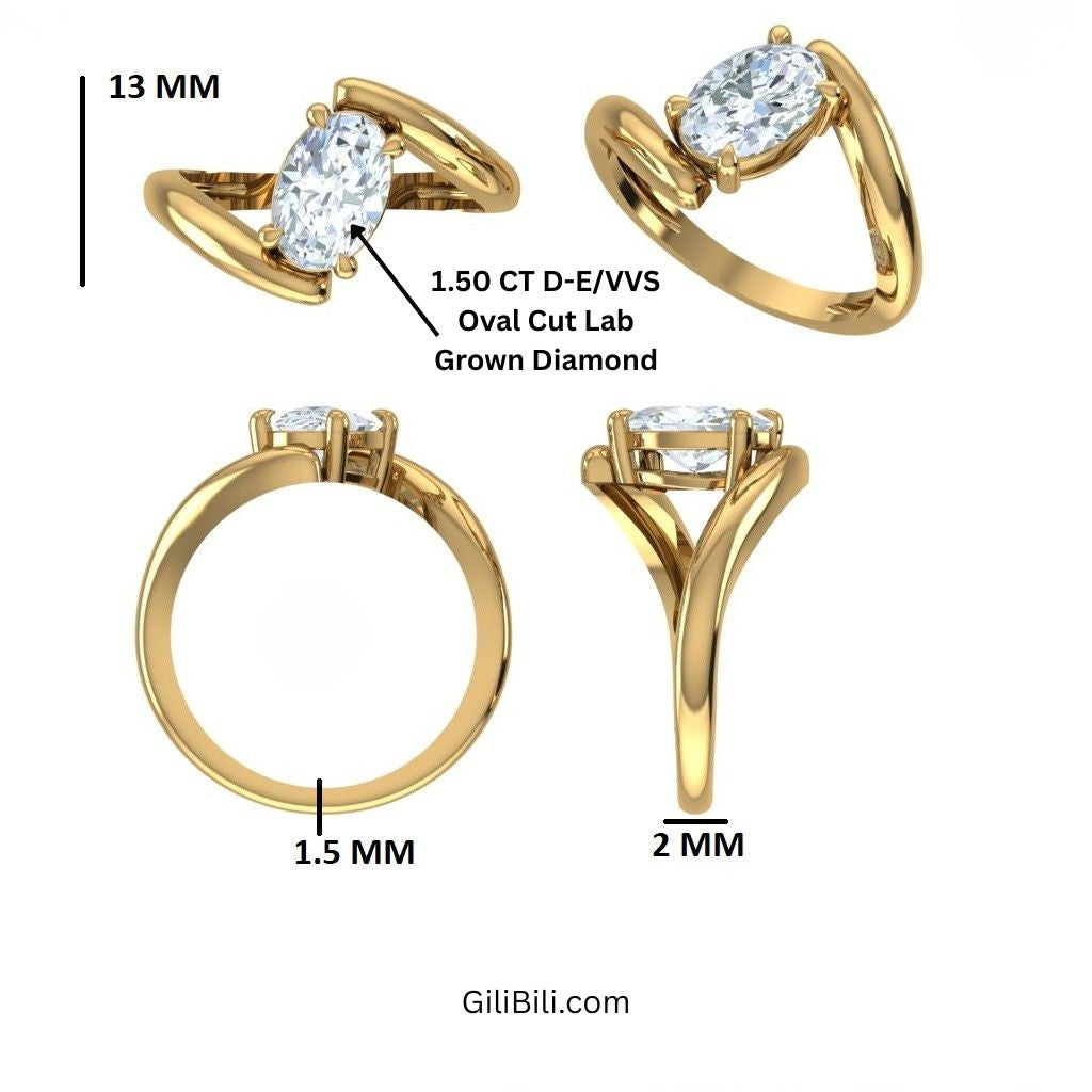 Oval Cut Lab Grown Diamond Bypass Ring
