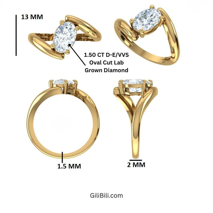 Oval Cut Lab Grown Diamond Bypass Ring