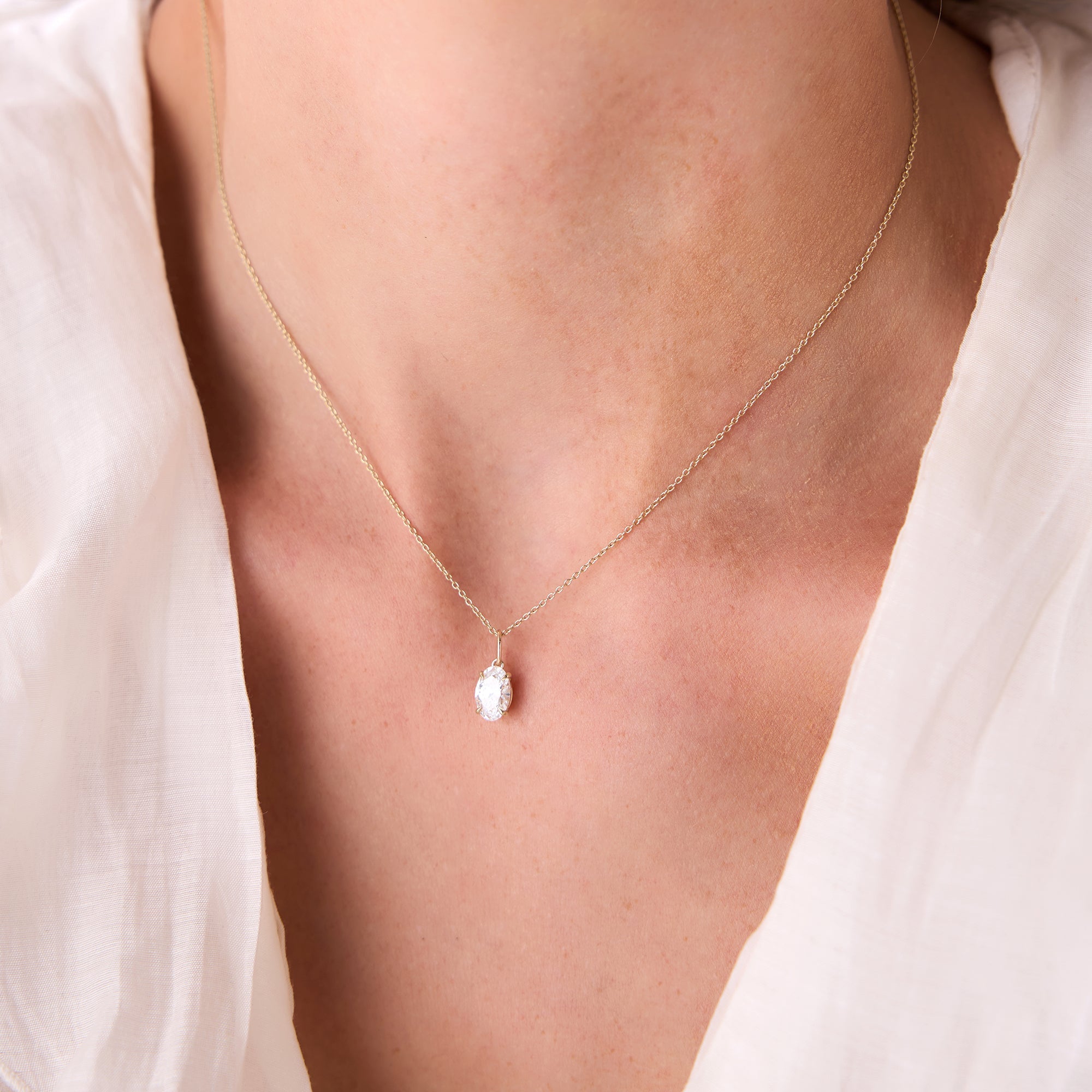 Oval Cut Lab Grown Diamond Classic Charm Necklace