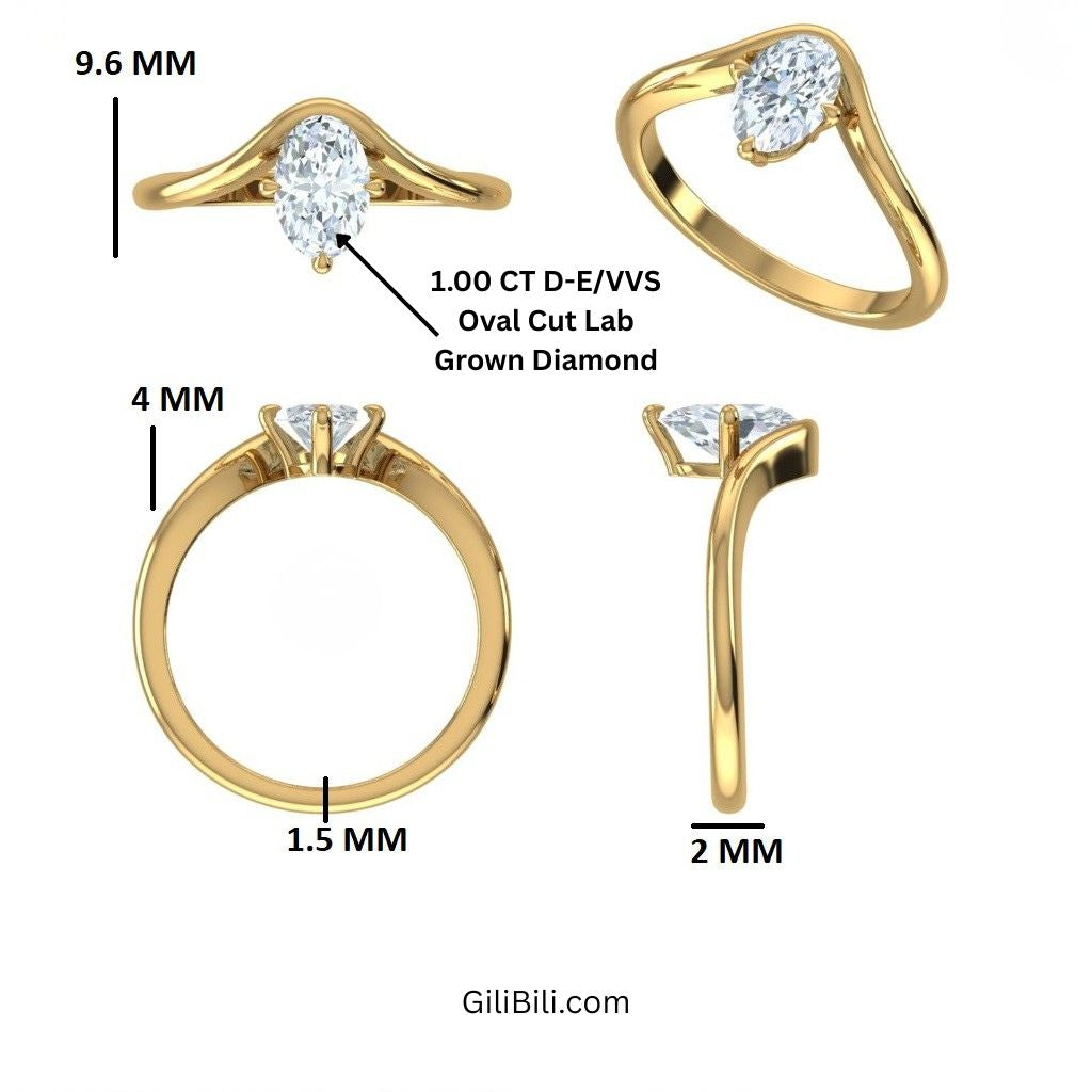Oval Cut Lab Grown Diamond Modern Designer Setting Ring