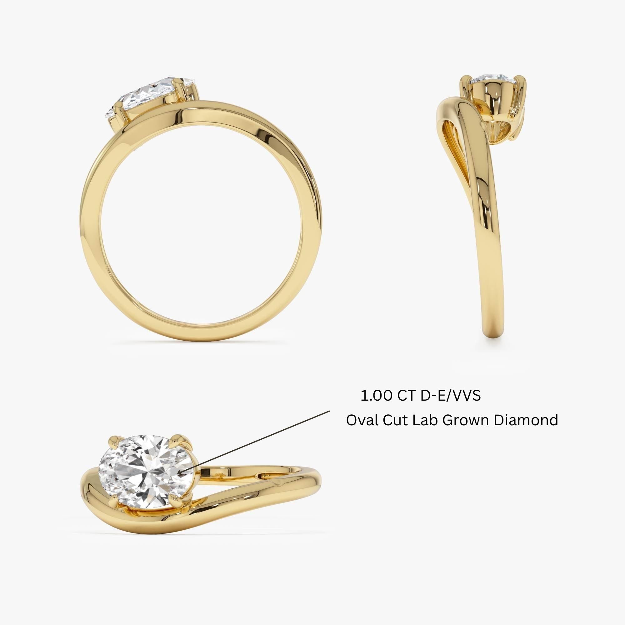 Oval Cut Lab Grown Dimoand Wavy Engagement Ring