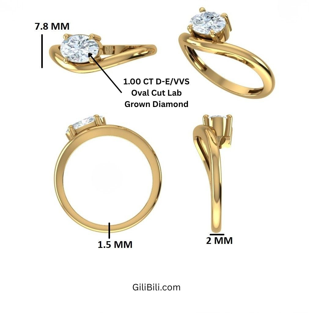Oval Cut Lab Grown Dimoand Wavy Engagement Ring