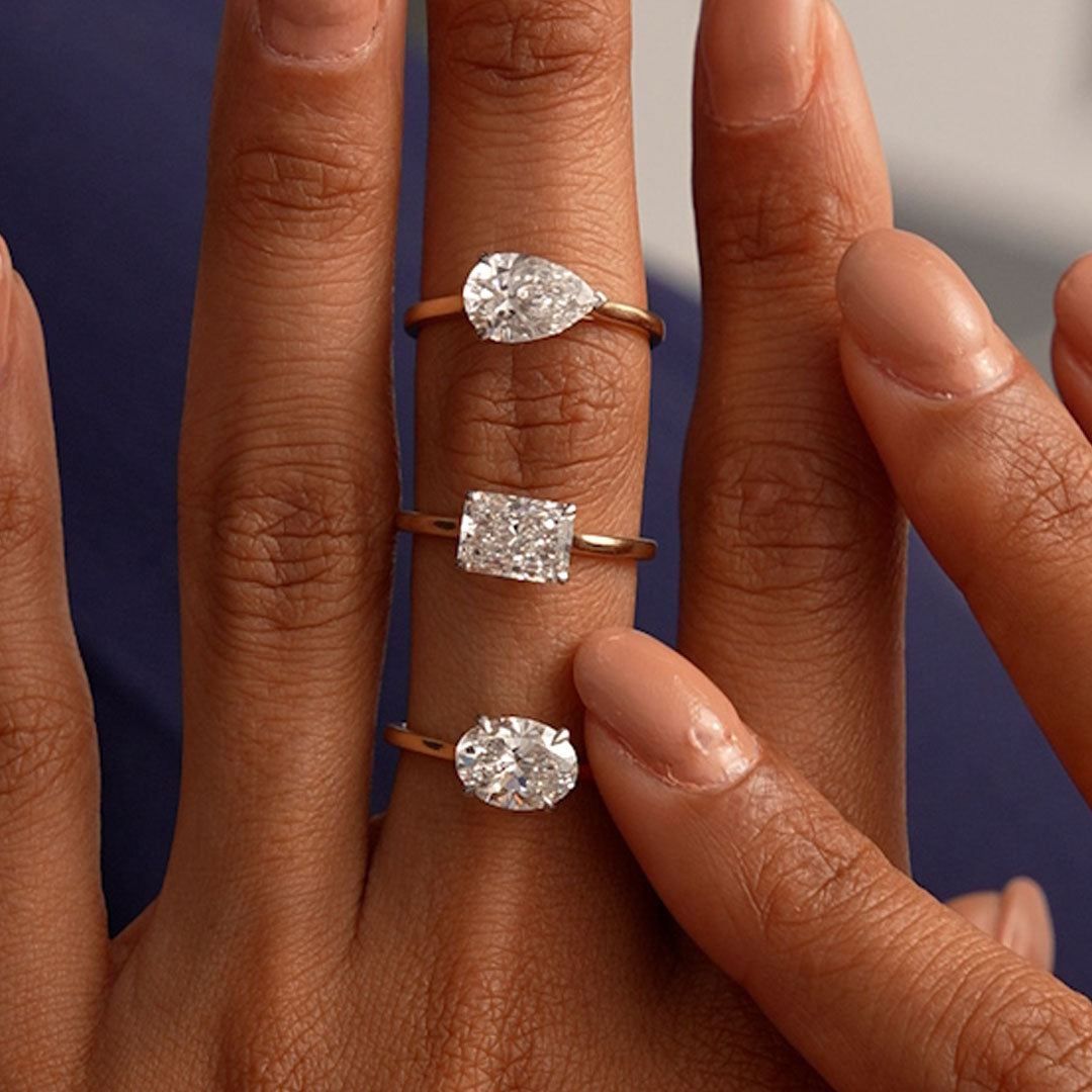 Oval Cut Lab Grown East West Set Diamond Ring