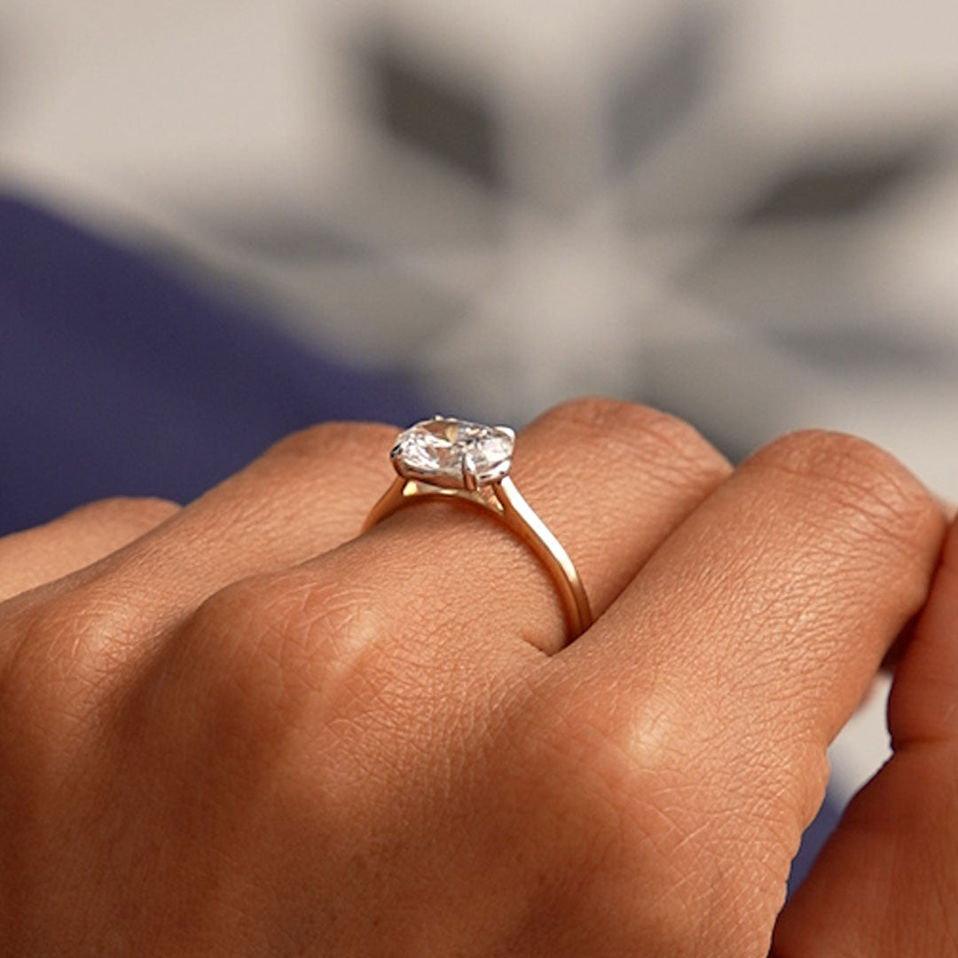 Oval Cut Lab Grown East West Set Diamond Ring