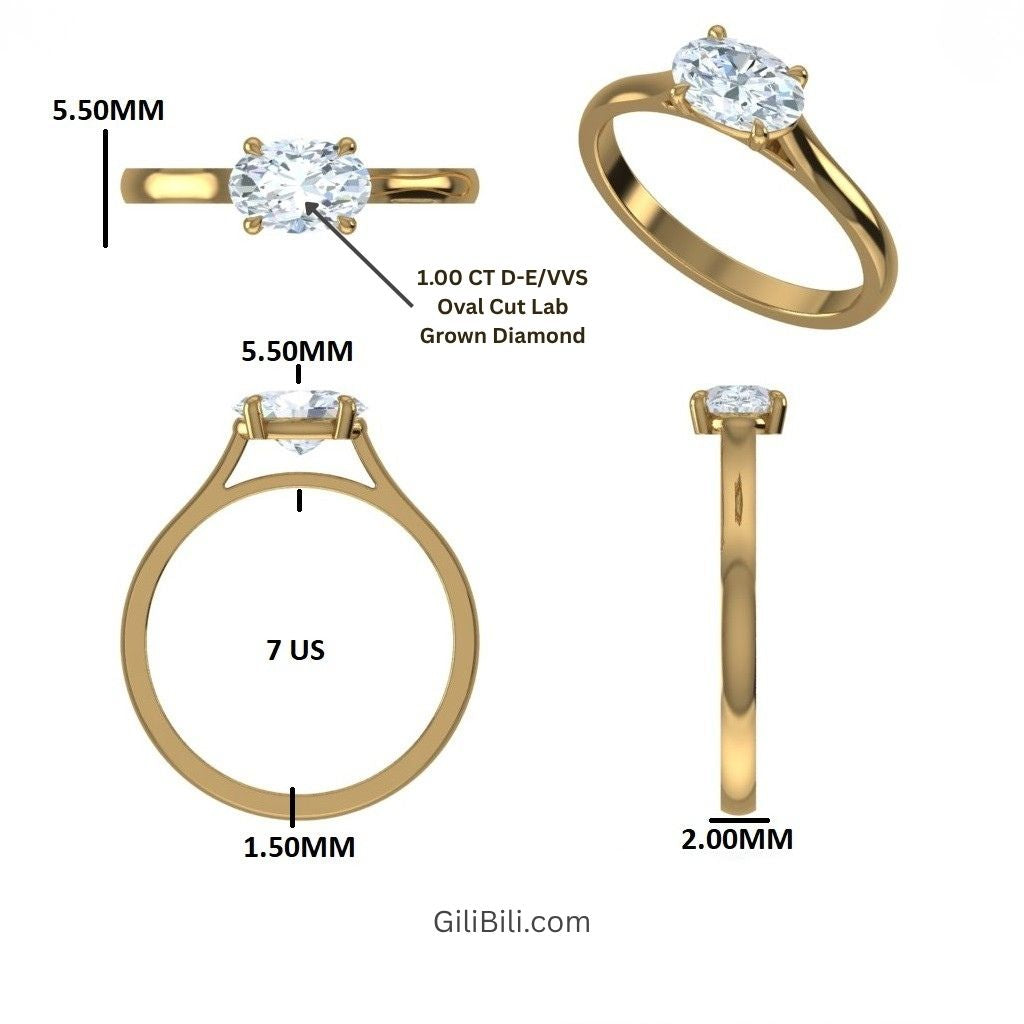 Oval Cut Lab Grown East West Set Diamond Ring