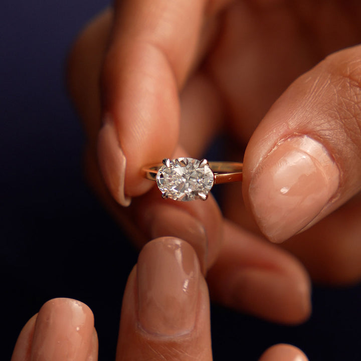 Oval Cut Lab Grown East West Set Diamond Ring