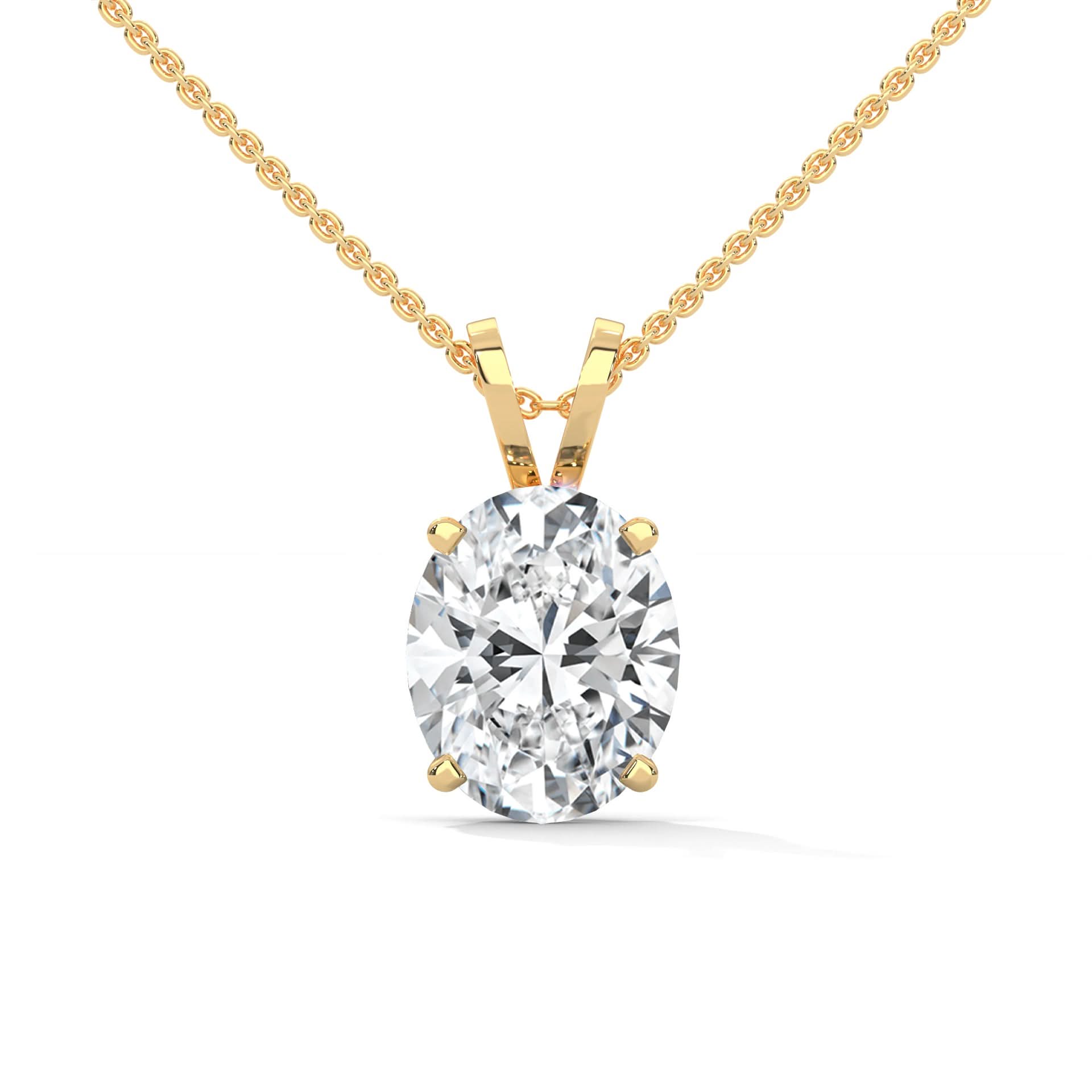 Gold necklace with a diamond pendant on a white background