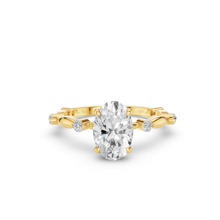 Oval Damond Engagement Ring With Accent Band