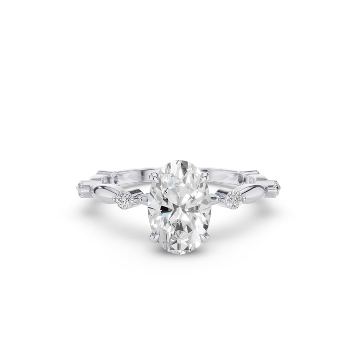 Oval Damond Engagement Ring With Accent Band