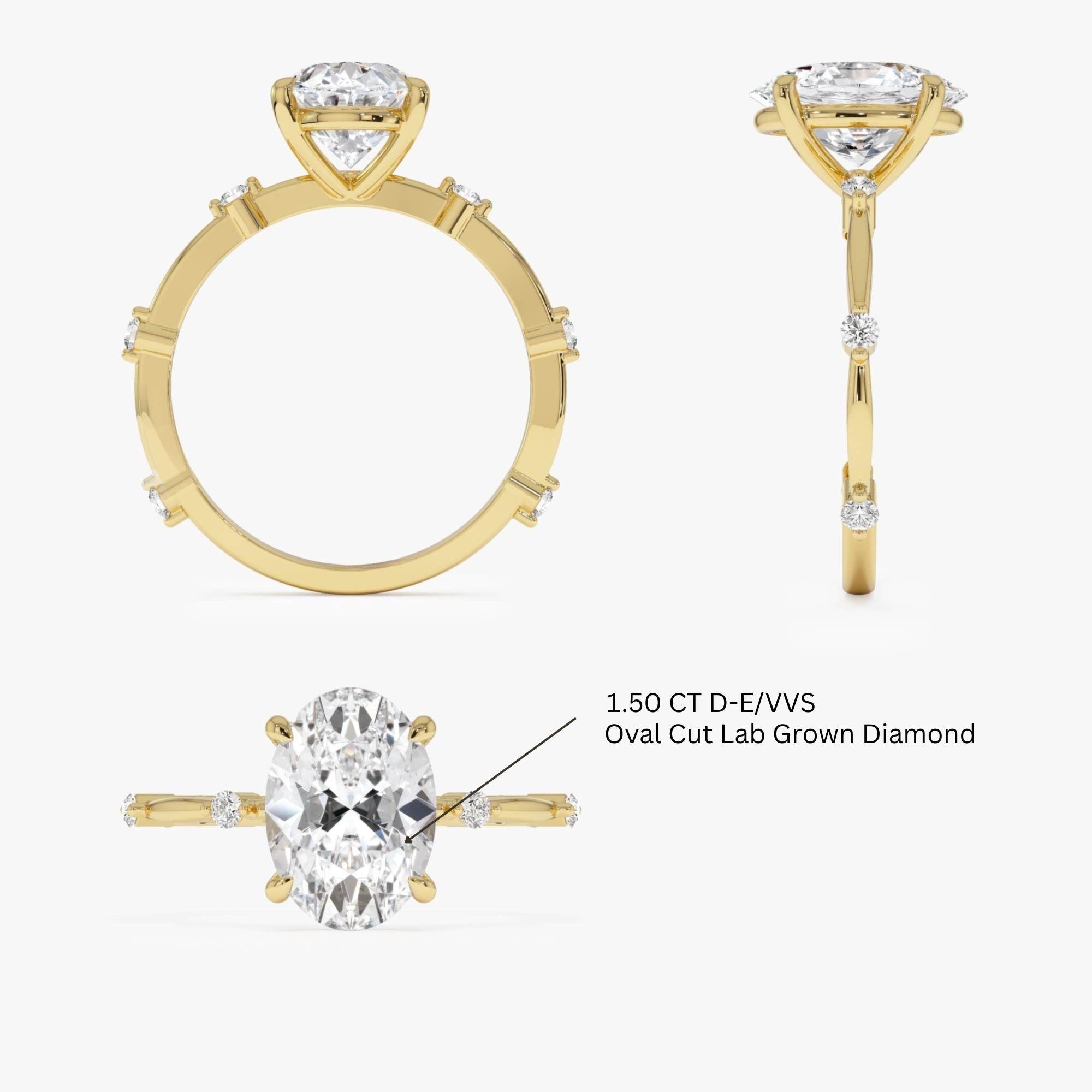 Oval Damond Engagement Ring With Accent Band