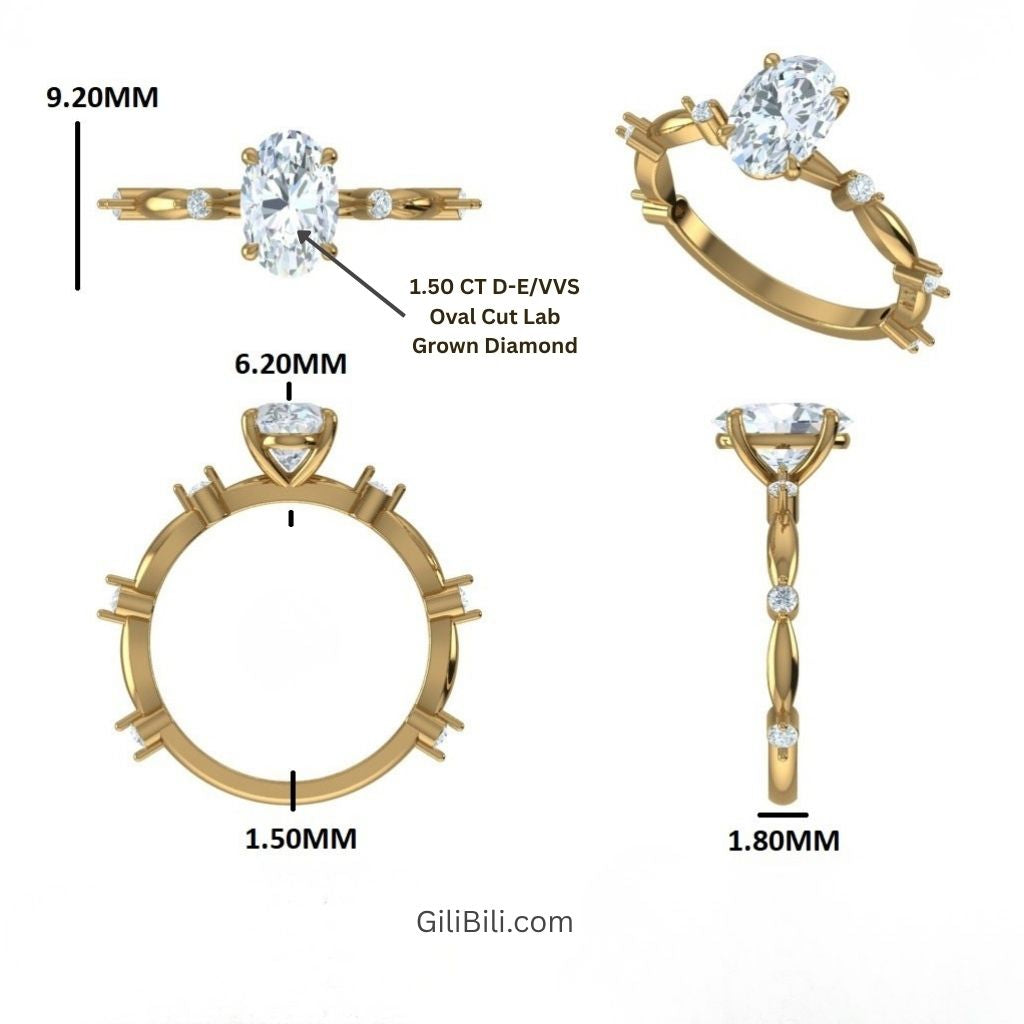 Oval Damond Engagement Ring With Accent Band