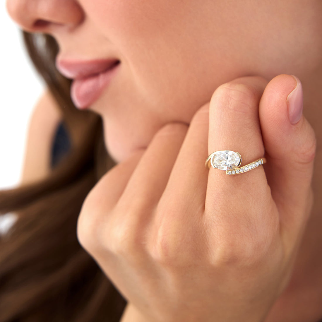 Oval Shaped Lab Grown Diamond Pave Setting with Hidden Halo