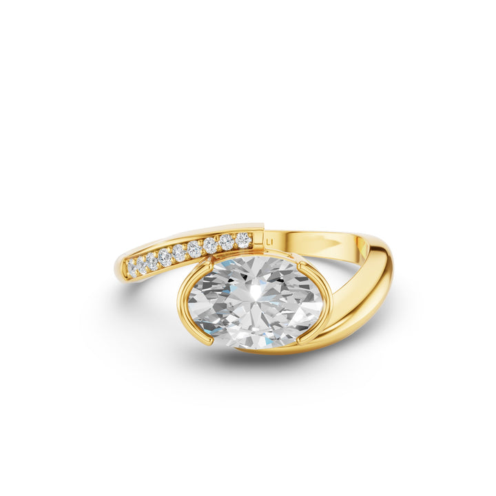Oval Shaped Curved Half Pavé Band Engagement Ring