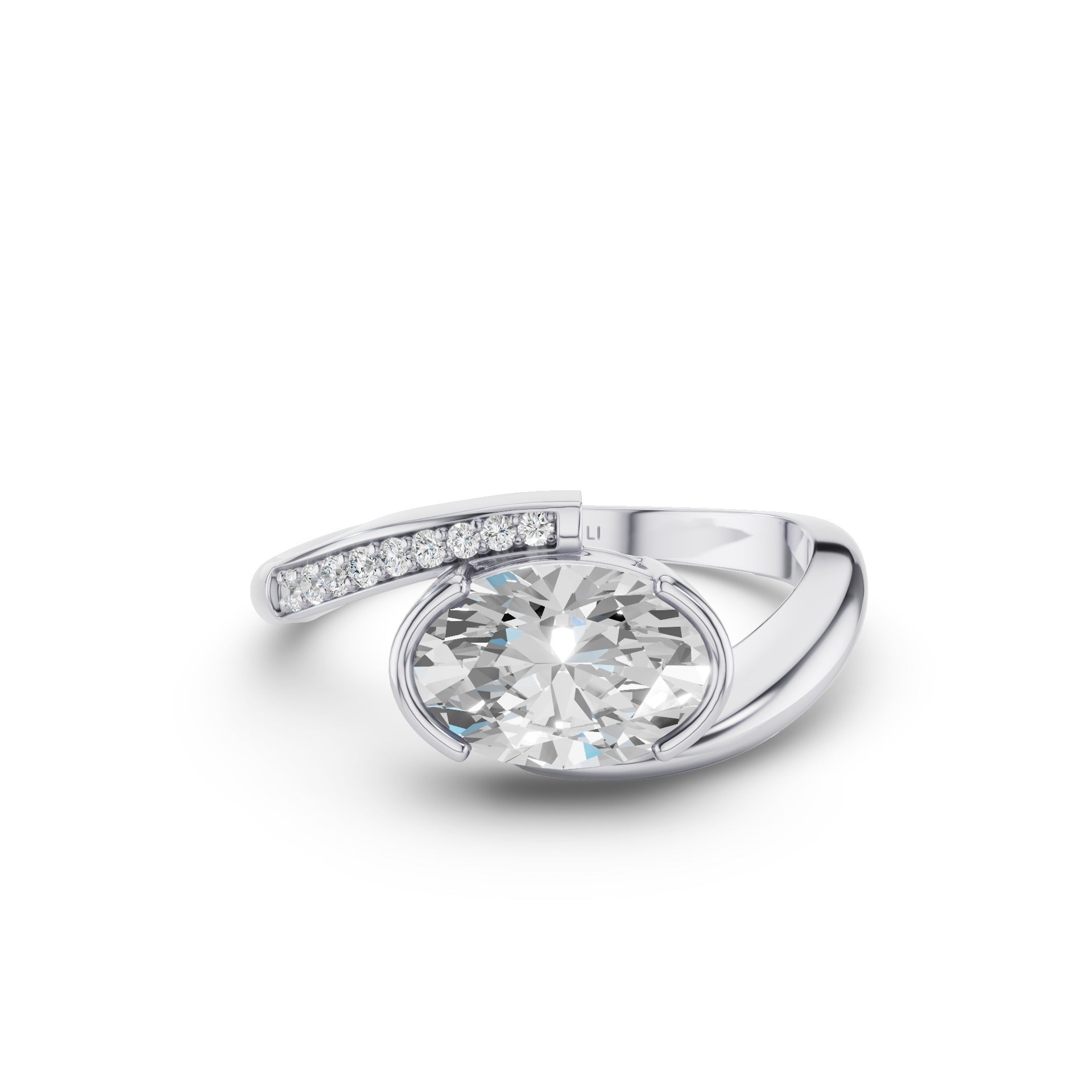 Oval Shaped Curved Half Pavé Band Engagement Ring
