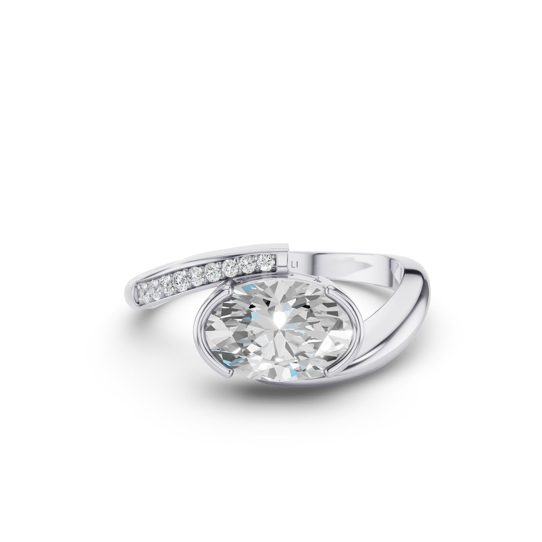 Oval Shaped Curved Half Pavé Band Engagement Ring