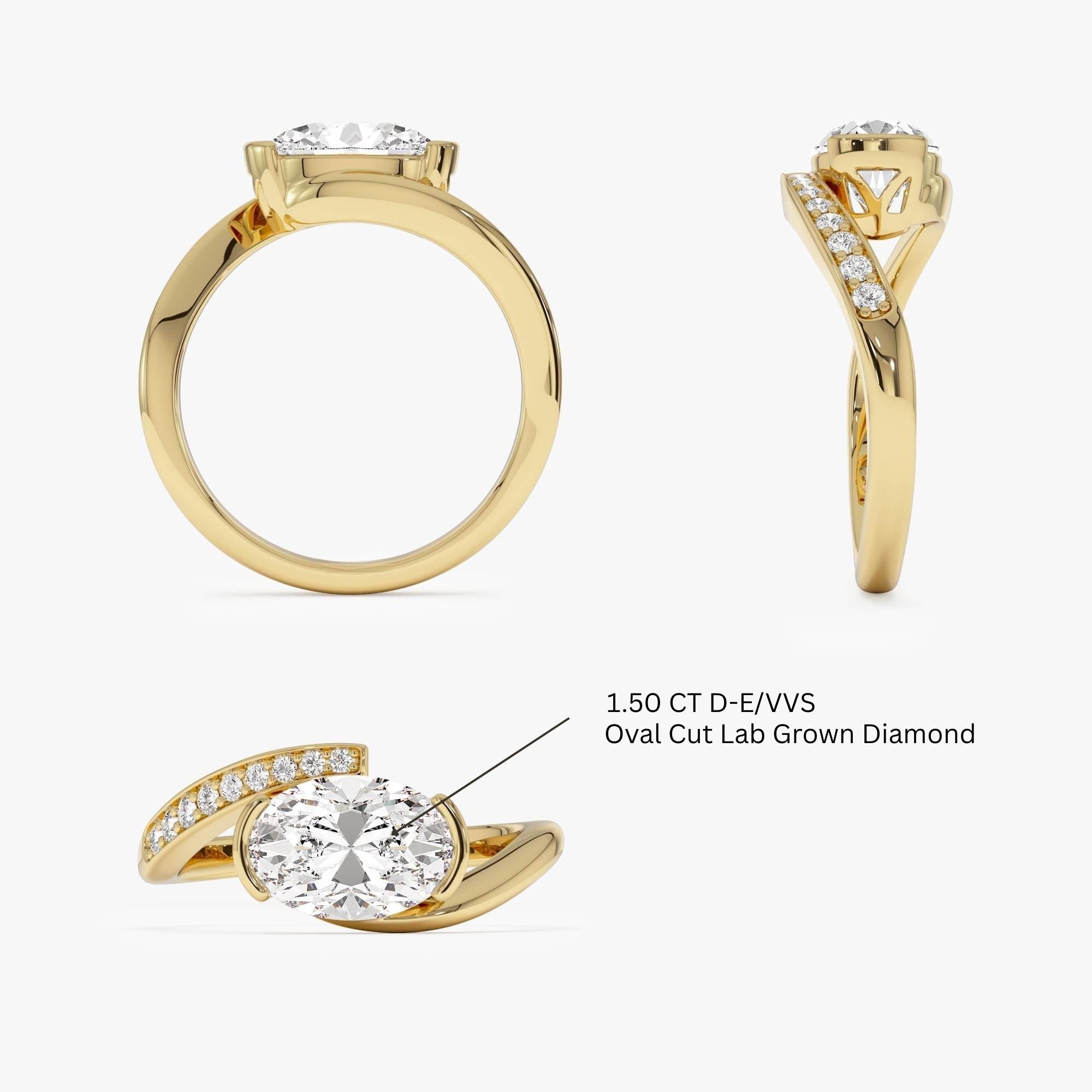 Oval Shaped Lab Grown Diamond Pave Setting with Hidden Halo